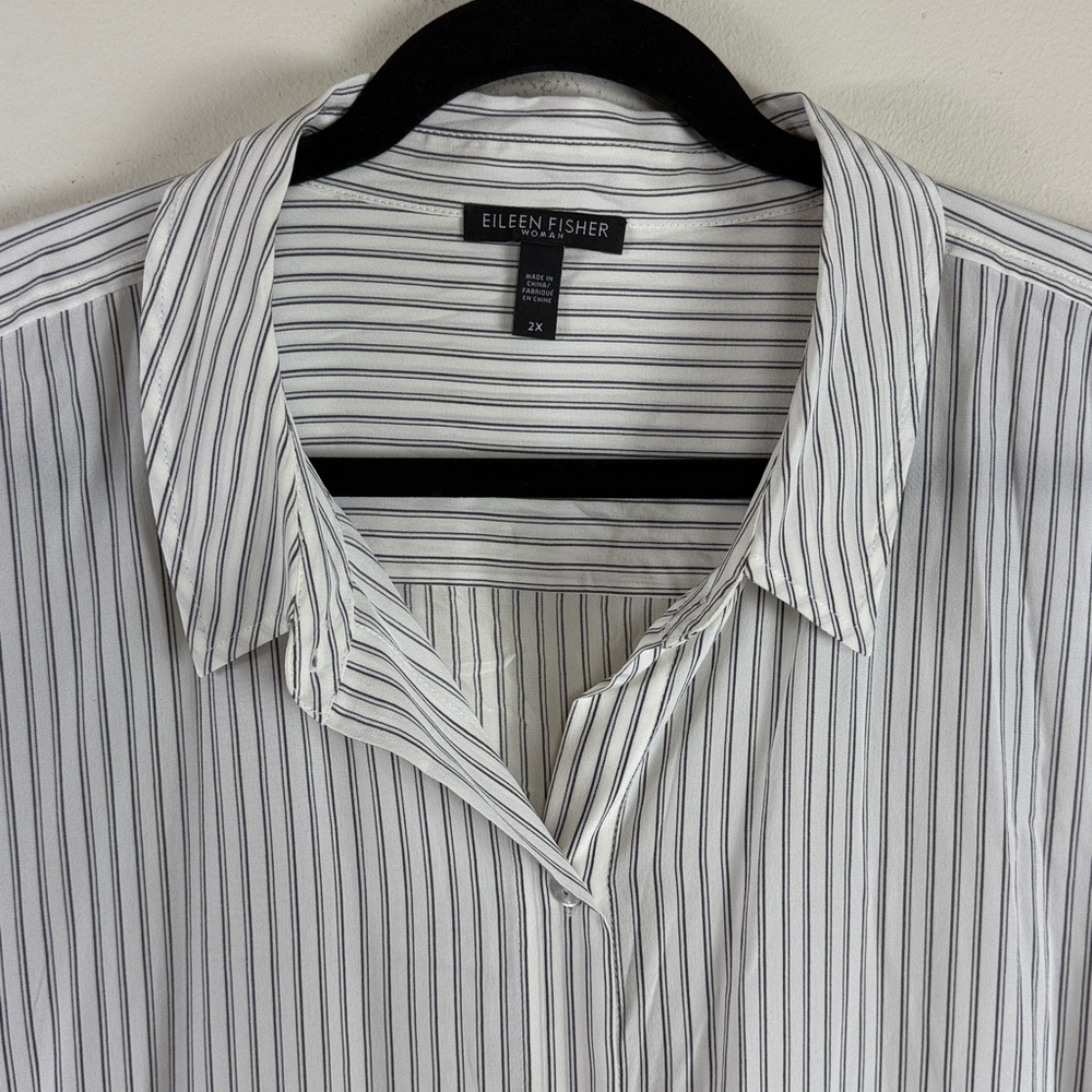 Eileen Fisher White Pinstripe Blouse - Picture 6 of 8